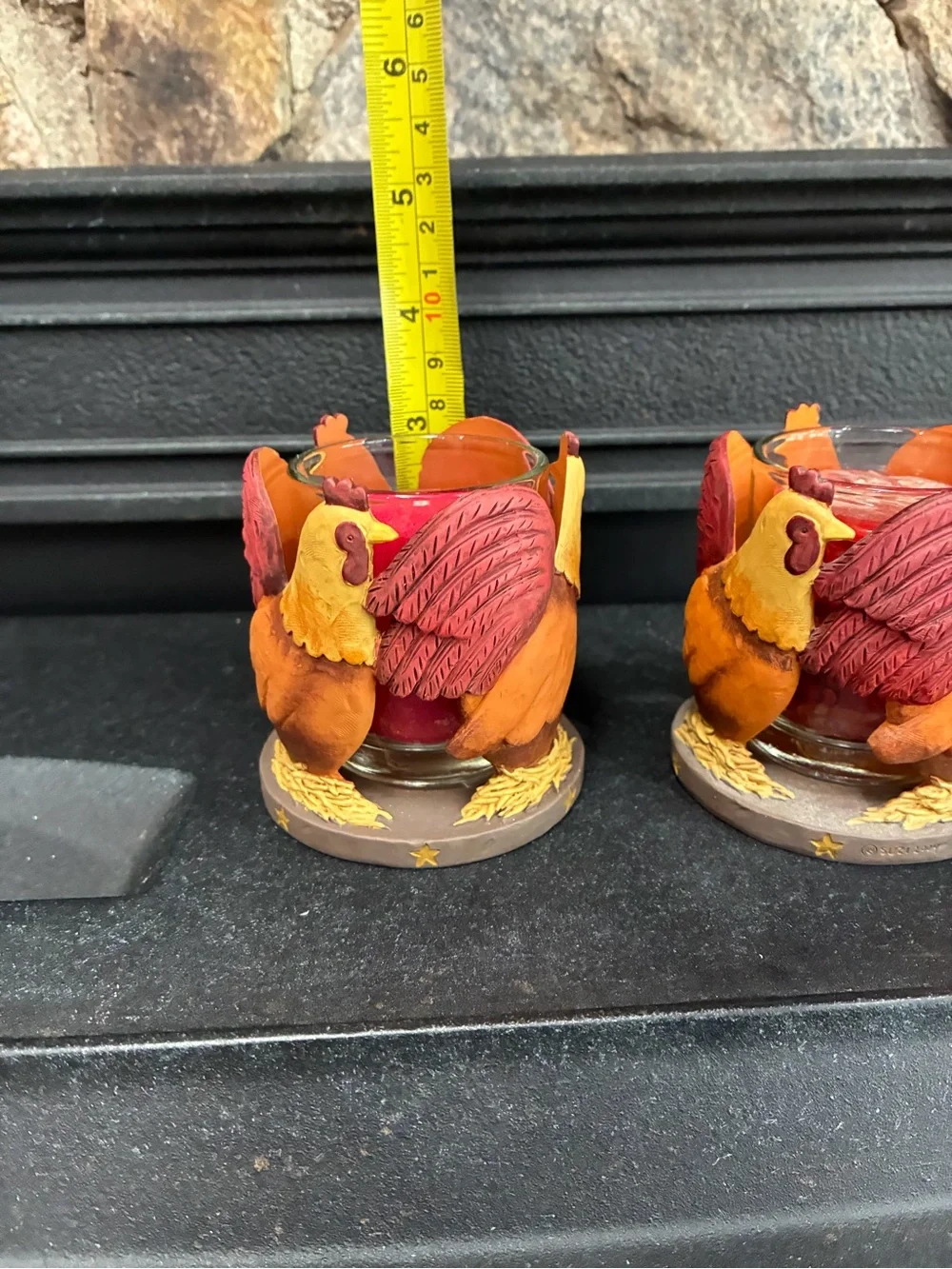 Yankee Candle Rooster Chicken Ceramic Votive Candle Holder Farmhouse Lot of 2